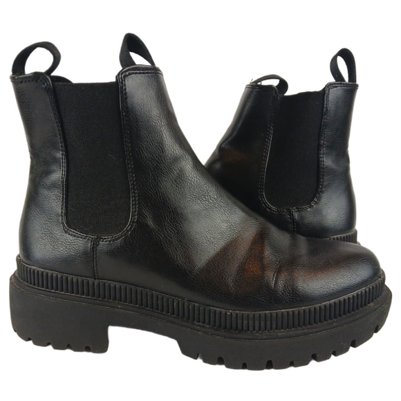H&M 7 Black Chelsea Chunky Ankle Boots Loops Elasticized Solid Platform Bootie - Picture 2 of 15